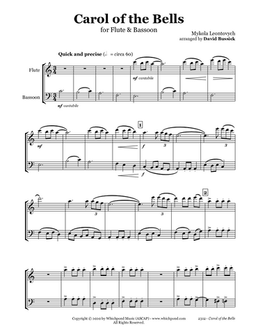 Carol of the Bells Flute/Bassoon Duet