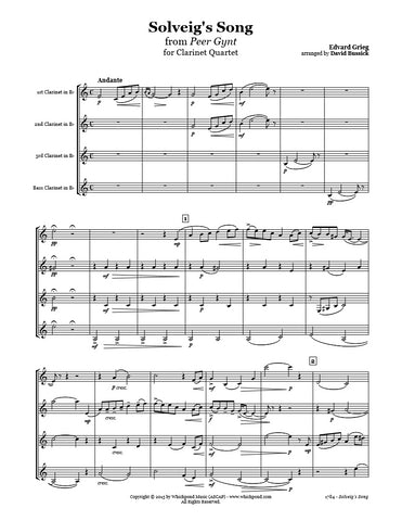Grieg Solveig's Song Clarinet Quartet