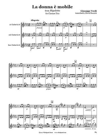 Verdi La Donna E Mobile Clarinet Trio
