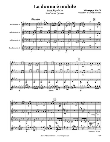 Verdi La Donna E Mobile Clarinet Quartet