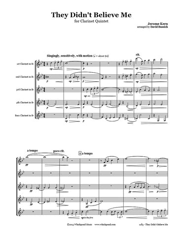 Kern They Didn't Believe Me Clarinet Quintet