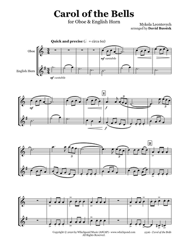 Carol of the Bells Oboe/English Horn Duet