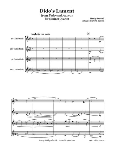 Purcell Dido's Lament Clarinet Quartet