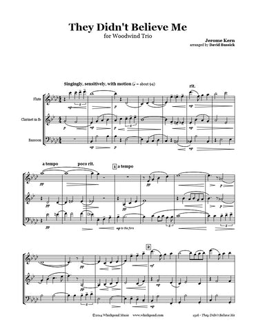 Kern They Didn't Believe Me Flute/Clarinet/Bassoon Trio