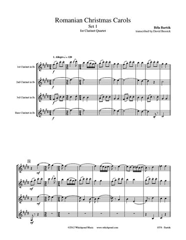 Bartók Romanian Christmas Carols Set #1 Clarinet Quartet