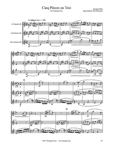 Ibert Cinq Pièces Clarinet Trio