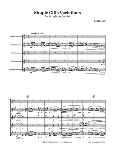 Simple Gifts Variations Saxophone Quintet