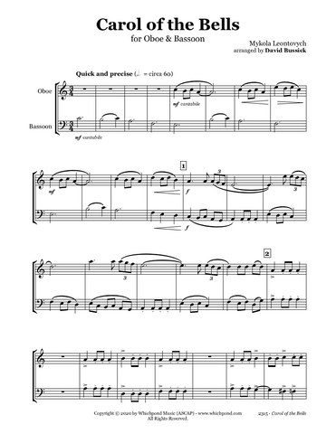 Carol of the Bells Oboe/Bassoon Duet