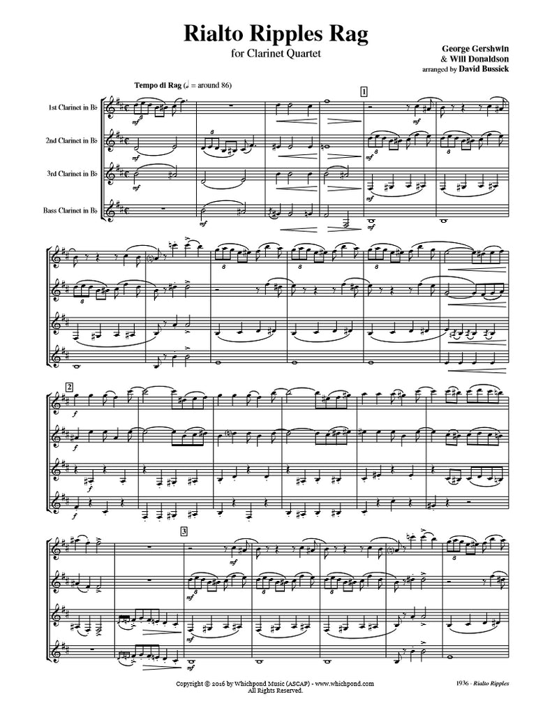 Gershwin Rialto Ripples Rag Quartet Whichpond Music