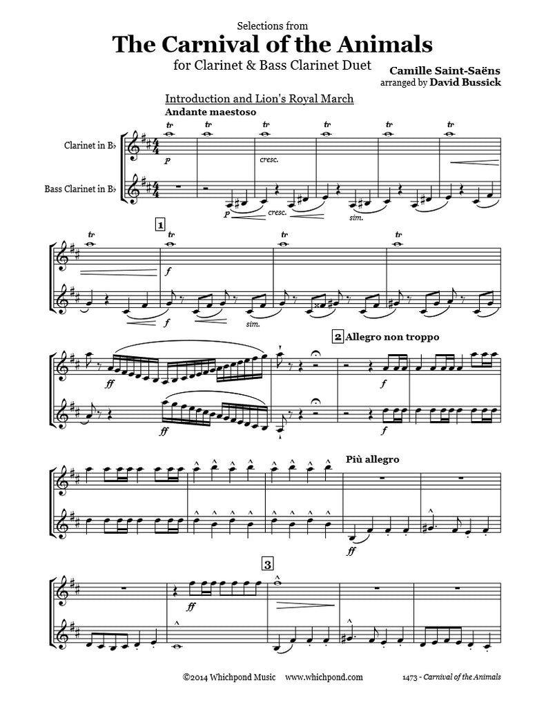 Animals　the　Carnival　of　–　Whichpond　Clarinet　Duet　Music