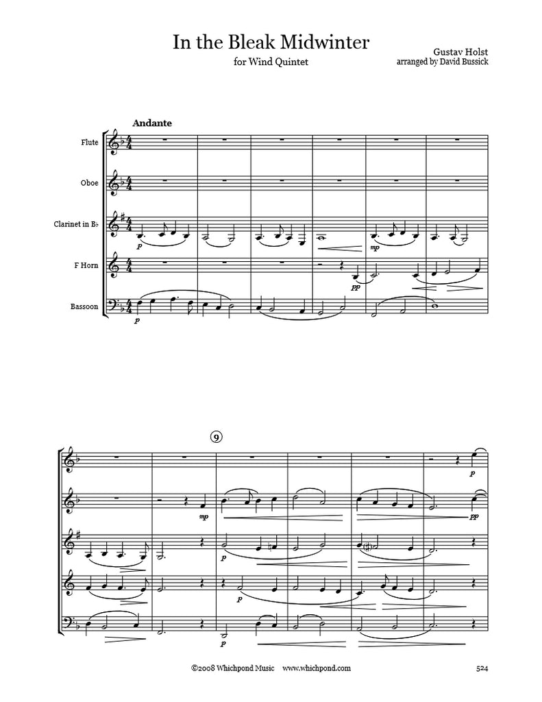 Holst In the Bleak Midwinter Wind Quintet Whichpond Music