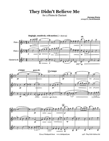 Kern They Didn't Believe Me Flute/Clarinet Trio