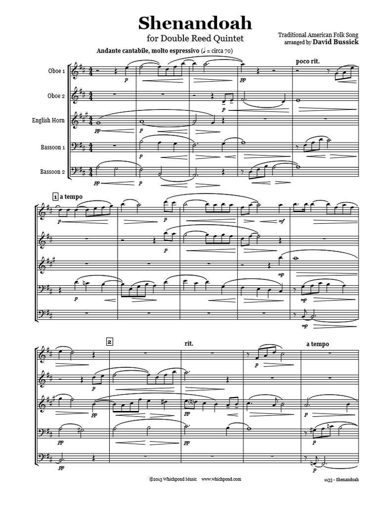 Shenandoah Double Reed Quintet PDF Sheet Music Download Whichpond Music