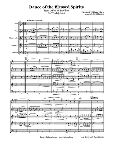 Gluck Dance of the Blessed Spirits Wind Quintet