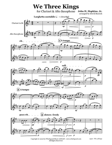 We Three Kings Clarinet/Saxophone Duet