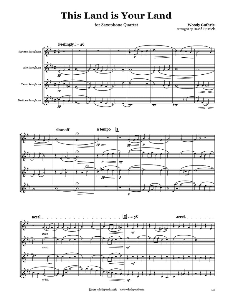 This Land is Your Land Saxophone Quartet – Whichpond Music