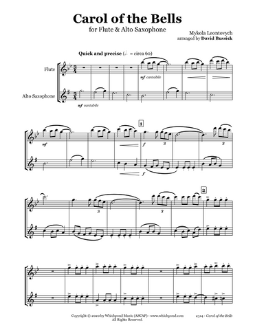 Carol of the Bells Flute/Saxophone Duet