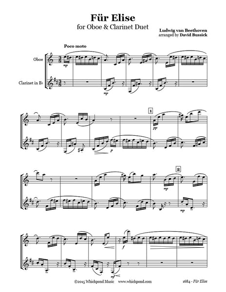 Beethoven Für Elise Oboe/Clarinet Duet