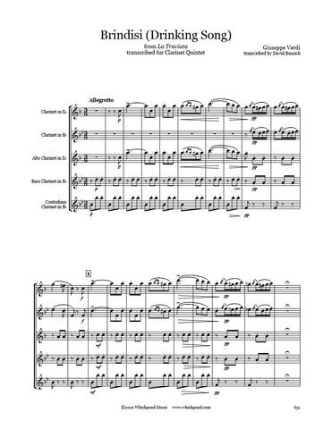 Verdi Drinking Song Clarinet Quintet