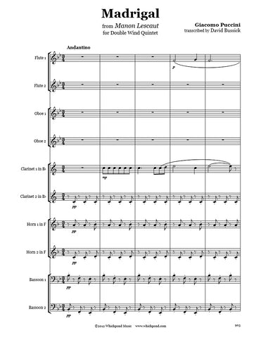 Puccini Madrigal Double Wind Quintet