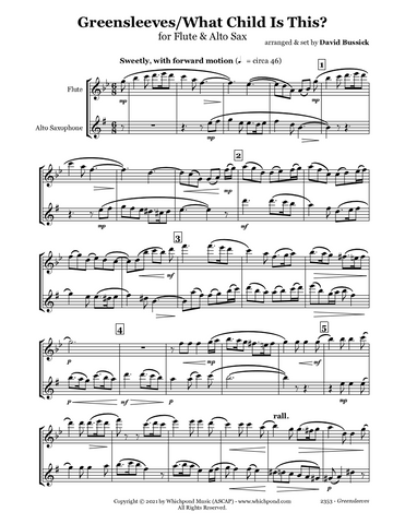 Greensleeves/What Child Is This Flute/Saxophone Duet