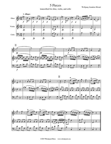 Mozart 5 Pieces Oboe/Violin/Cello Trio