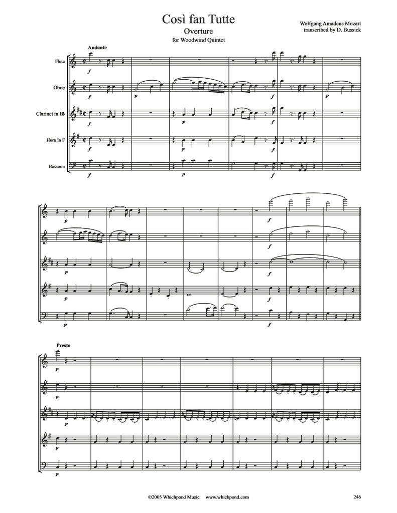Mozart Cosi Fan Tutte Overture Wind Quintet – Whichpond Music
