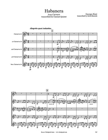 Bizet Carmen Habanera Clarinet Quintet