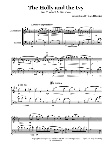 The Holly and The Ivy Clarinet/Bassoon Duet