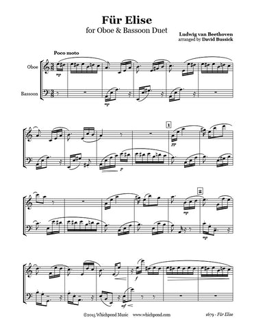 Beethoven Für Elise Oboe/Bassoon Duet