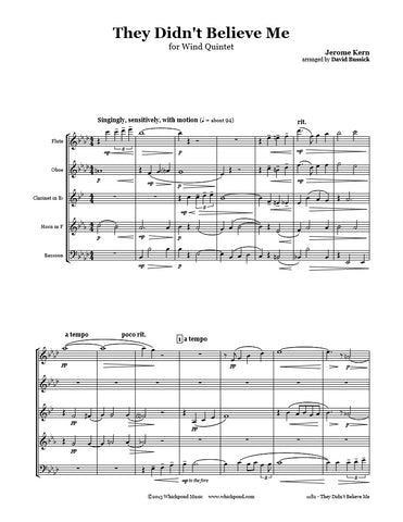 Kern They Didn't Believe Me Wind Quintet