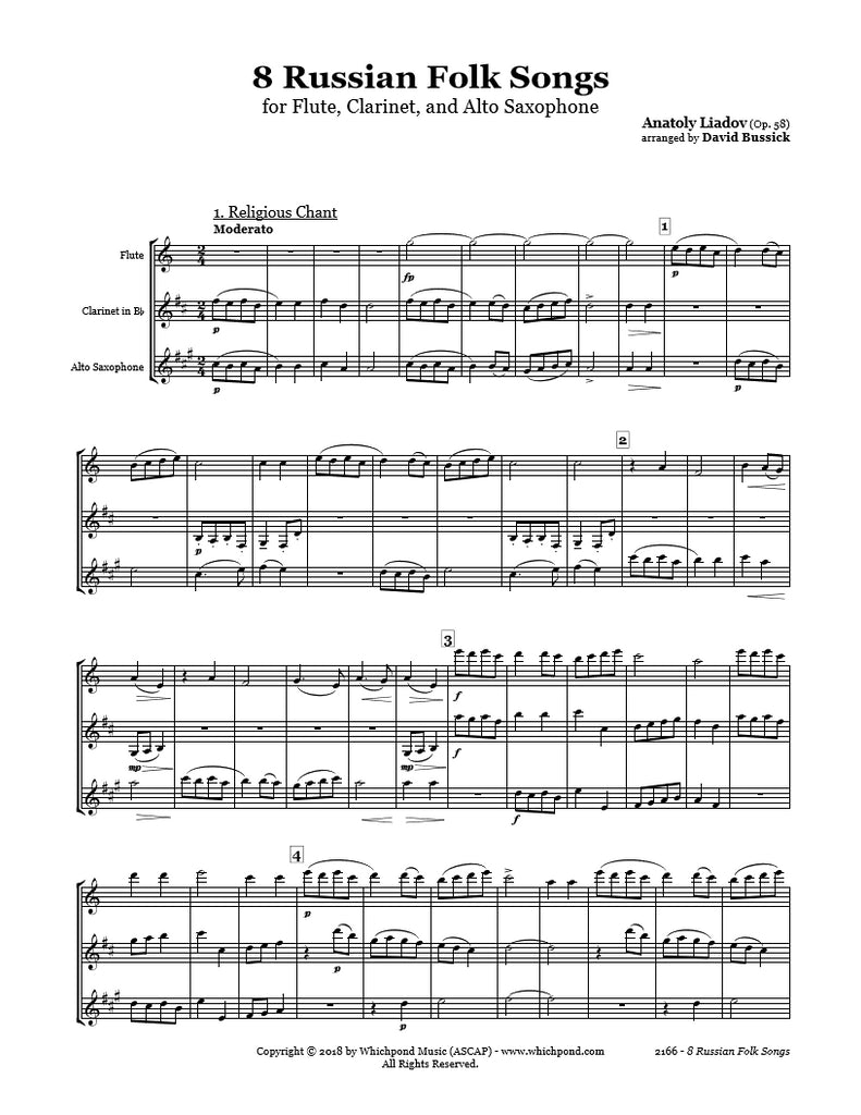 Lyadov 8 Russian Folk Songs Flute/Clarinet/Sax Trio – Whichpond Music