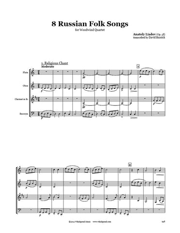 Lyadov 8 Russian Folk Songs Wind Quartet