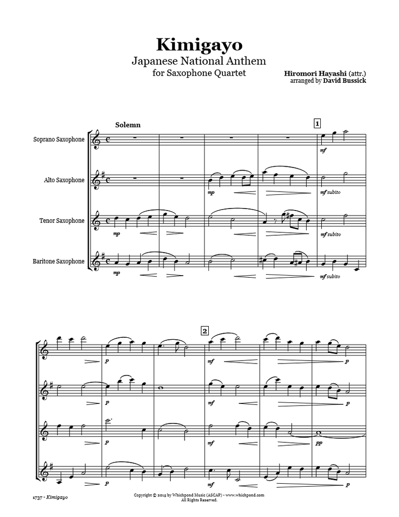 Kimigayo (Japanese National Anthem) Saxophone Quartet – Whichpond