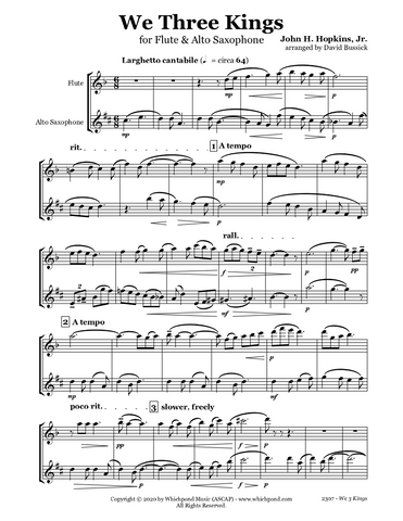 We Three Kings Flute/Saxophone Duet