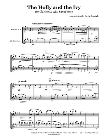 The Holly and The Ivy Clarinet/Saxophone Duet