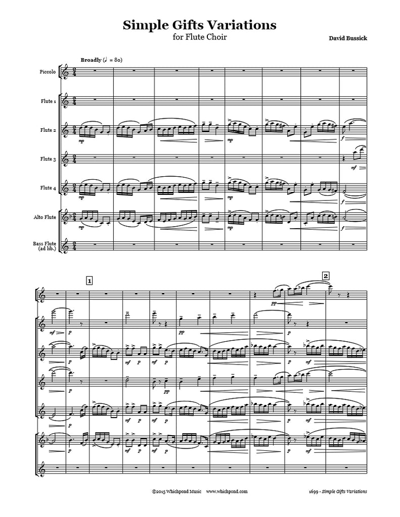 Simple Gifts (J. Brackett) - Free Flute Sheet Music