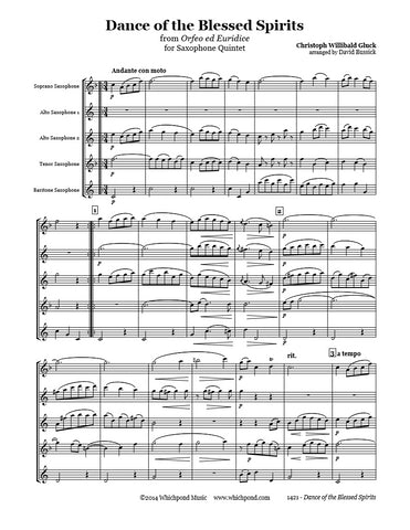Gluck Dance of the Blessed Spirits Saxophone Quintet