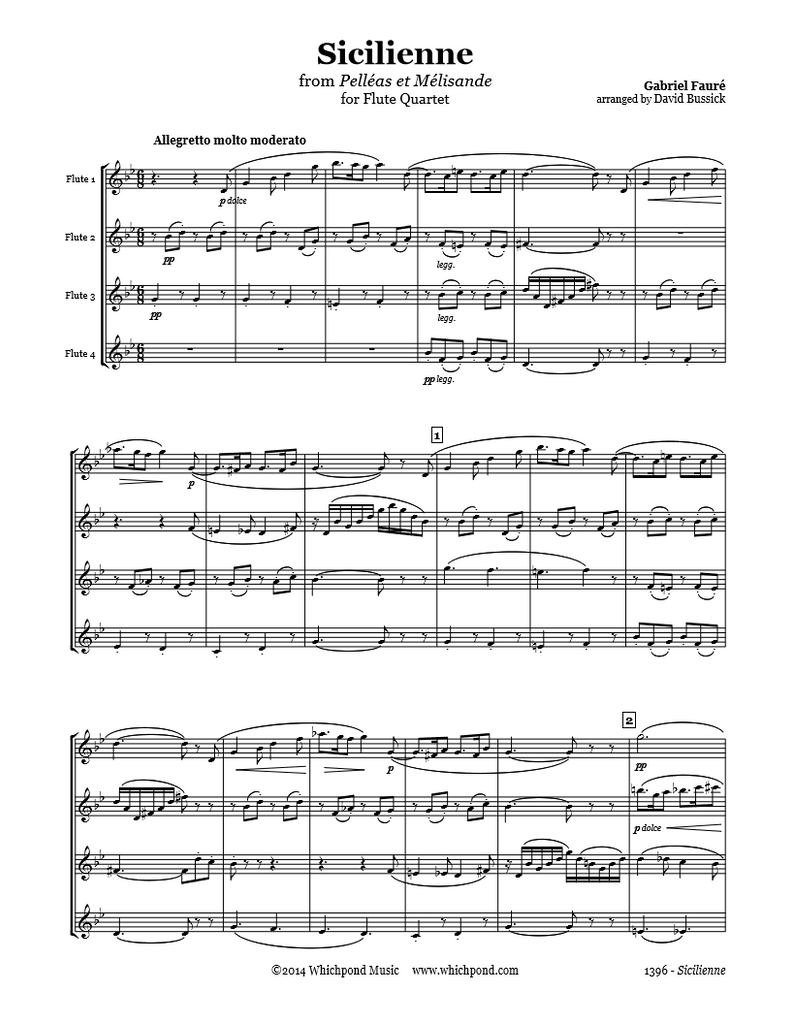 Fauré Sicilienne Flute Quartet PDF Sheet Music Download