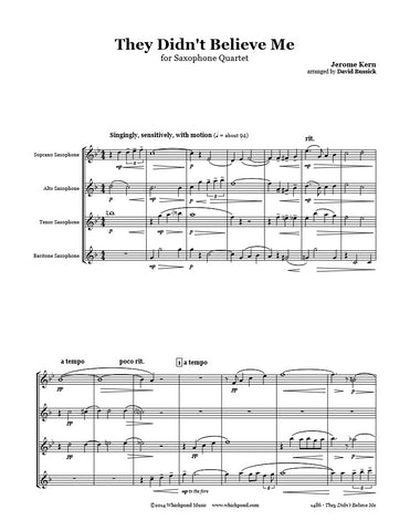 Kern They Didn't Believe Me Saxophone Quartet