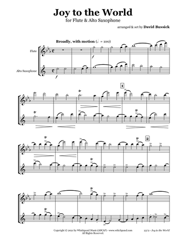Joy to the World Flute/Saxophone Duet