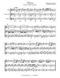 Mozart 5 Pieces Oboe/Clarinet/Horn Trio