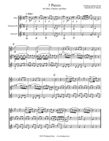 Mozart 5 Pieces Oboe/Clarinet/Horn Trio