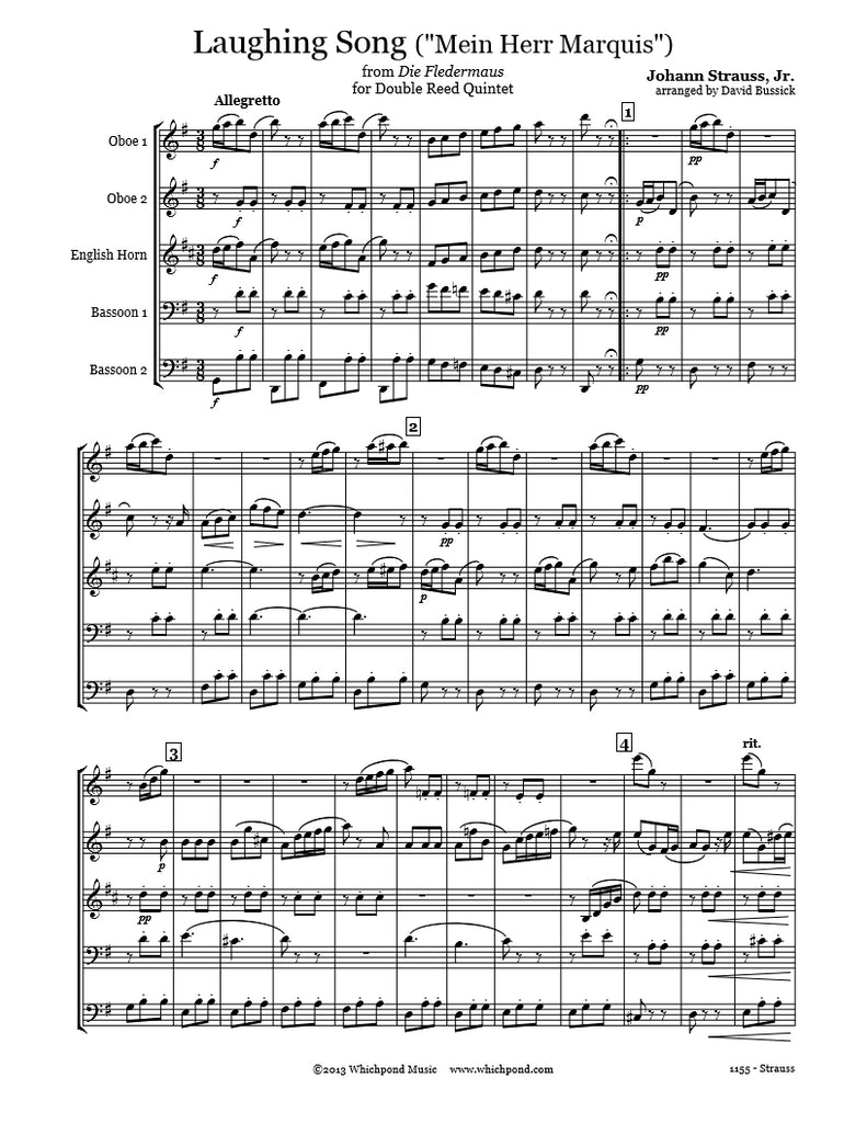Strauss Laughing Song Double Reed Quintet Whichpond Music