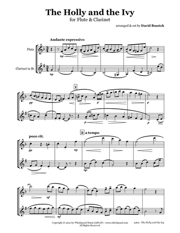 The Holly and The Ivy Flute/Clarinet Duet