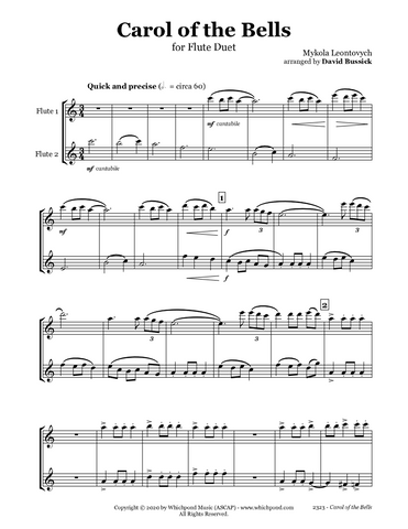 Carol of the Bells Flute Duet (2 C Flutes)