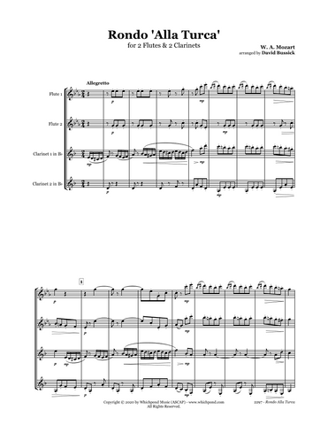 Mozart Turkish March Flute/Clarinet Quartet