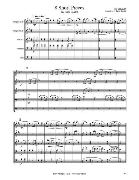 Stravinsky 8 Short Pieces Brass Quintet