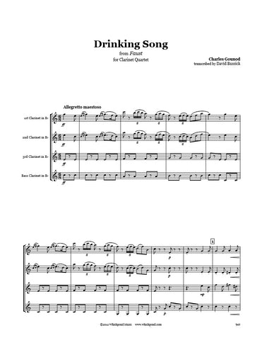 Gounod Drinking Song Clarinet Quartet