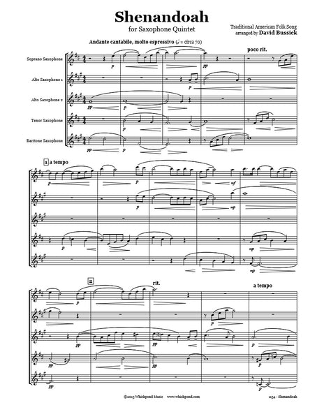 Shenandoah Saxophone Quintet PDF Sheet Music Download
